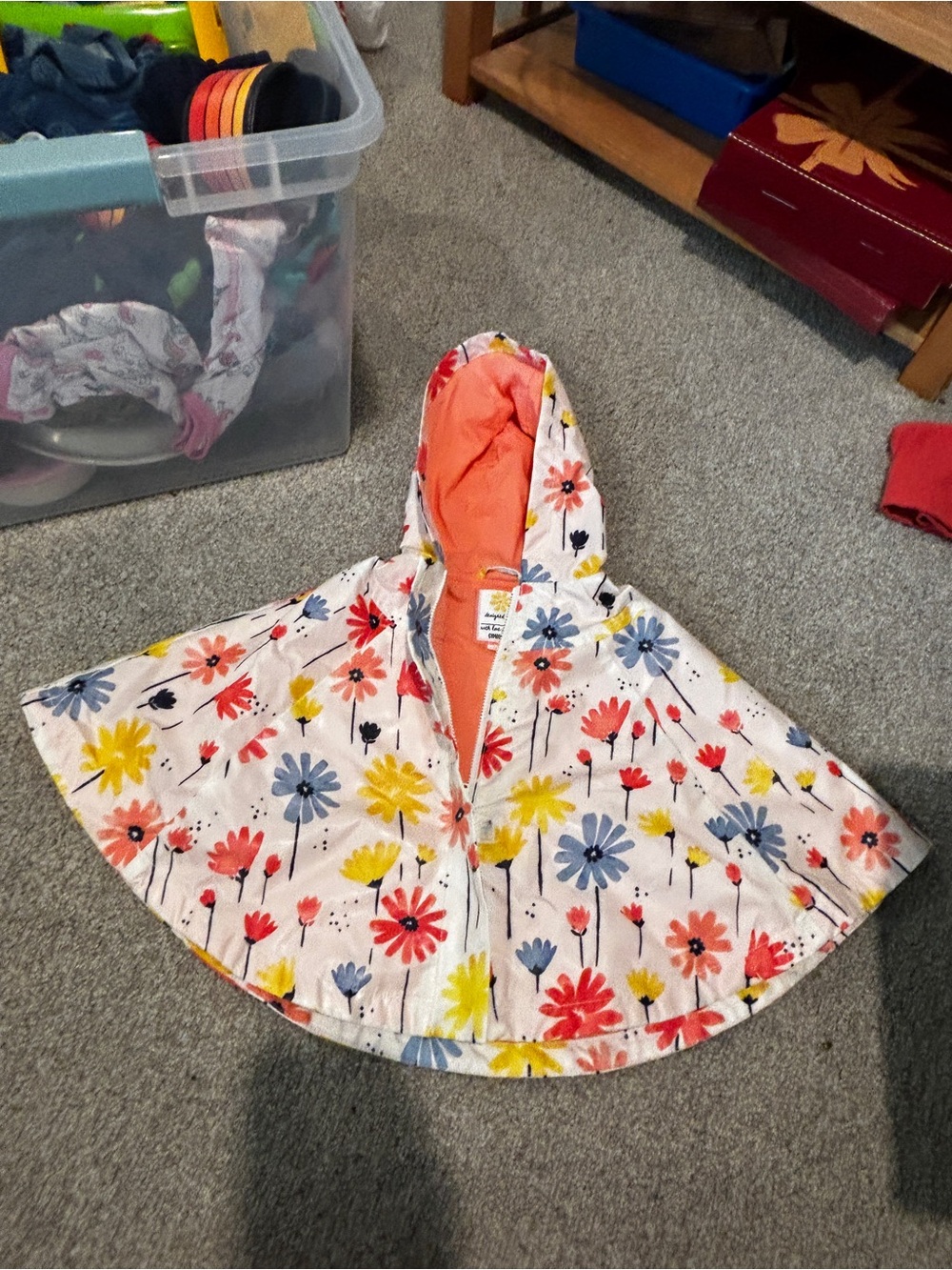 Gymboree Floral Hooded Poncho in White with Orange Lining